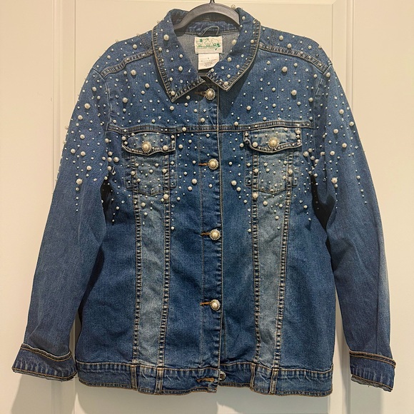 The Quacker Factory Jackets & Blazers - Vintage Pearl Embellished Oversized Denim Jacket